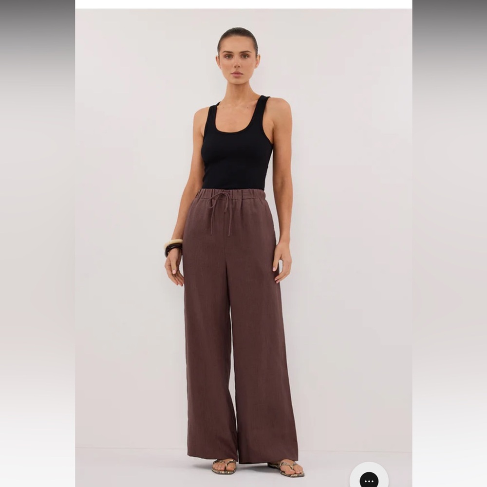 DISSH GINA CHOC LINEN ELASTIC WAIST PANT